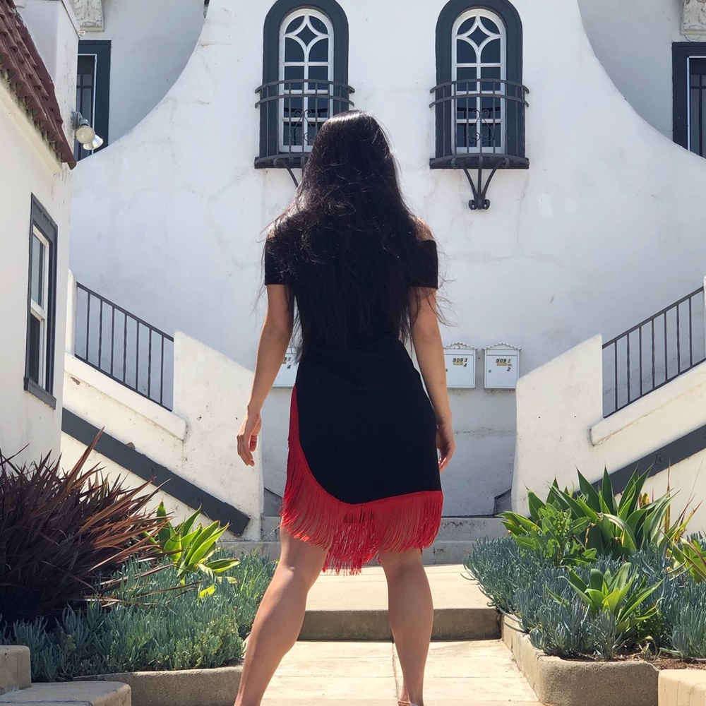 {vintage} salsa fringe dress with shoulder cutouts - Picture 4 of 11
